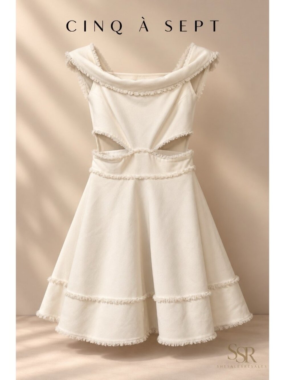 Cinq à Sept Vanessa Ivory Cutout Raw Edge Fit & Flare Mini Dress Size 6